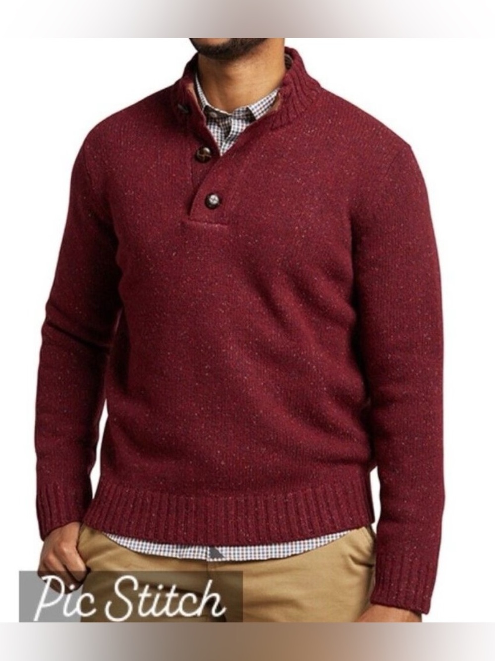 NEW UNTUCKit Sweater Mens Large Red Gordonne Mock Neck Henley Lambswool Pullover